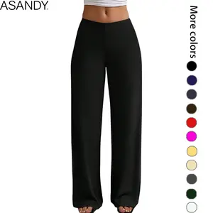 ASANDY Women's High-Waist Wide Leg Bottoms - Stretchy Slim-Fit Comfortable Fabric Basic Everyday Pants, Work From Home & Office Streetwear Summer Essential