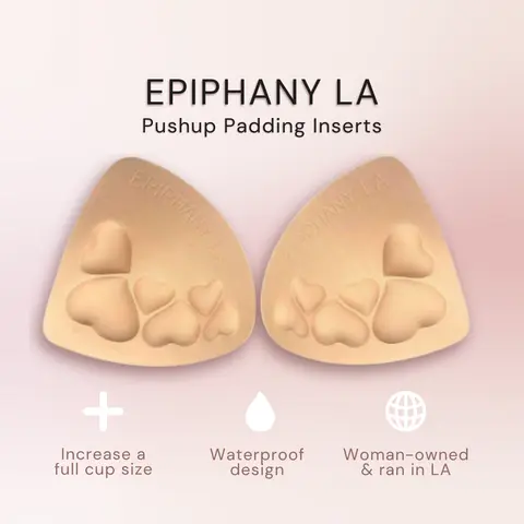 EPIPHANY LA Women's Push-Up Bra Inserts - 3 Pairs, Heart-Shaped, Slip-Resistant, Waterproof, Thin, Lightweight, Rounded Edges, 4 Cup Sizes, Slip-On Pocket Accessories with Firmer Feel for Swimsuits, Sports Bras