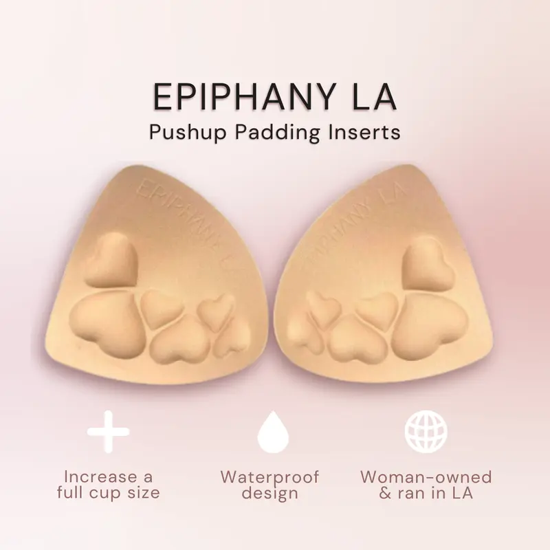 EPIPHANY LA Women's Push-Up Bra Inserts - 3 Pairs, Heart-Shaped, Slip-Resistant, Waterproof, Thin, Lightweight, Rounded Edges, 4 Cup Sizes, Slip-On Pocket Accessories with Firmer Feel for Swimsuits, Sports Bras