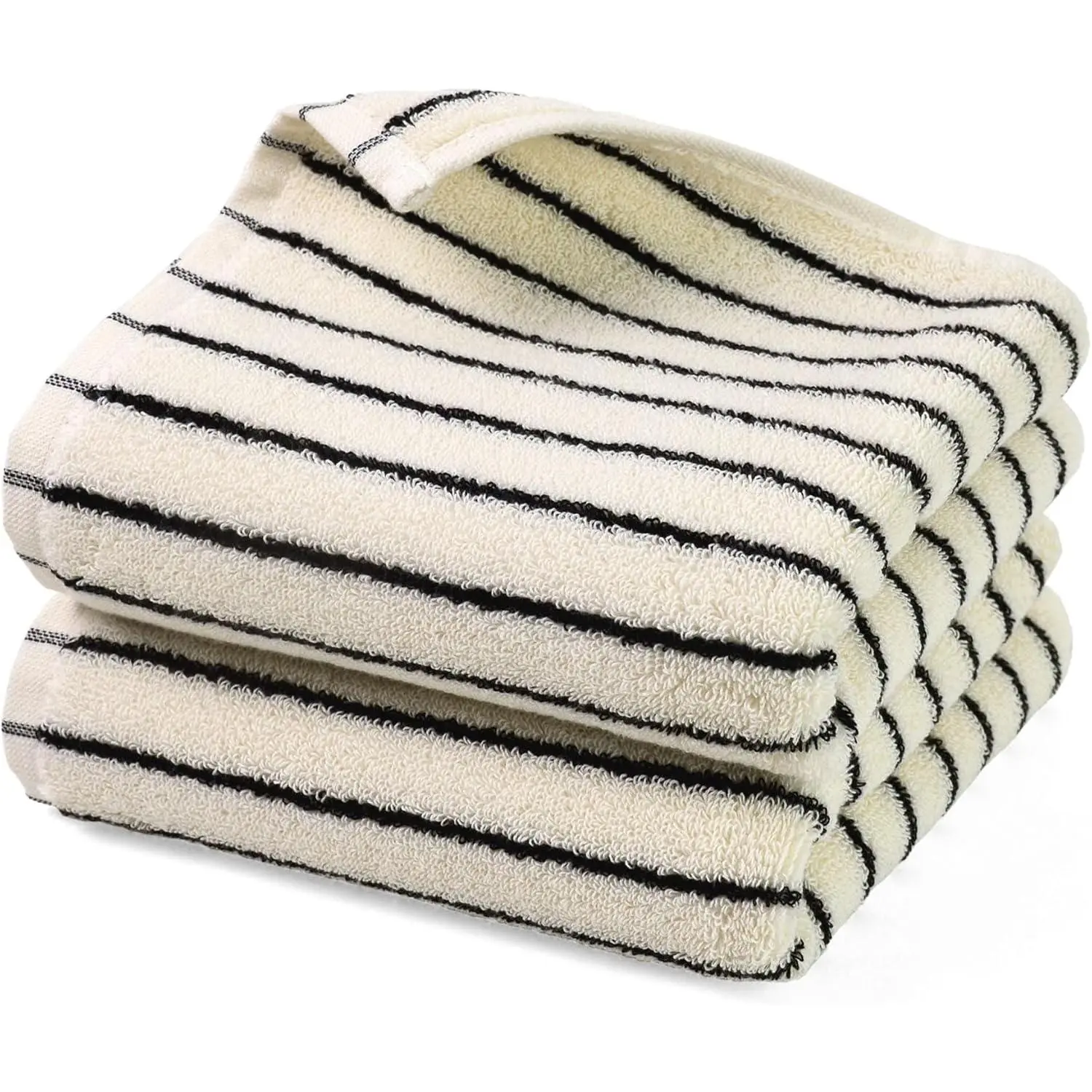 Black and White Striped Natural Cotton Absorbent Hand Towels - 14"x29", Bathroom & Vintage Kitchen Use, Guest & Adult Targeted, Absorbent Towel
