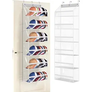 Clear Over The Door Hat Racks for Baseball Caps, Large Holds up to 72 Caps Hat Storage Organizer for Closet Wall, Deep Pockets Hanging Snapback Holder Shelves with 3 Hooks, White