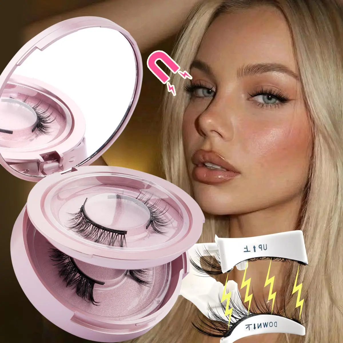 2/1Pairs Soft Magnetic Eyelashes Natural Short 3D False Lashes Reusable Easy Apply No Glue Needed Magnetic Lashes Kit Makeup