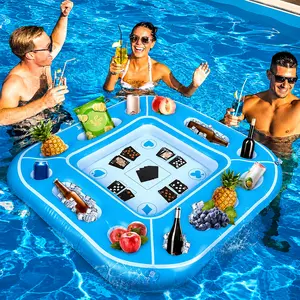 Pool Floats - Inflatable Poker Table with Waterproof Cards & Built-in Ice Cooler - Floating Food Fruit Tray with Cup Holders for Swimming Pool Lounge, Beach Party & Lake - Fun Summer Game Gift for Adults & Friends