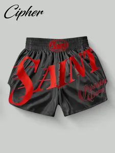 Men's Street Style Boxing Shorts, Large Logo Print, Loose-Fit, H-Type Silhouette, Summer Fashion, Y2K Trend