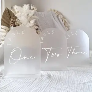 Frosted Arch Wedding Table Numbers 1-15 with Stands, 5x7 Inch Frosted Arch  Sign with White Letters, Arched  Table Numbers for Wedding Reception