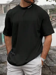 Men's Casual Summer T Shirts Mock Neck Letter Print Tops Short Sleeve Tees