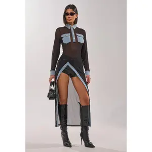 SABRINA LONG MESH BUTTON DOWN TOP