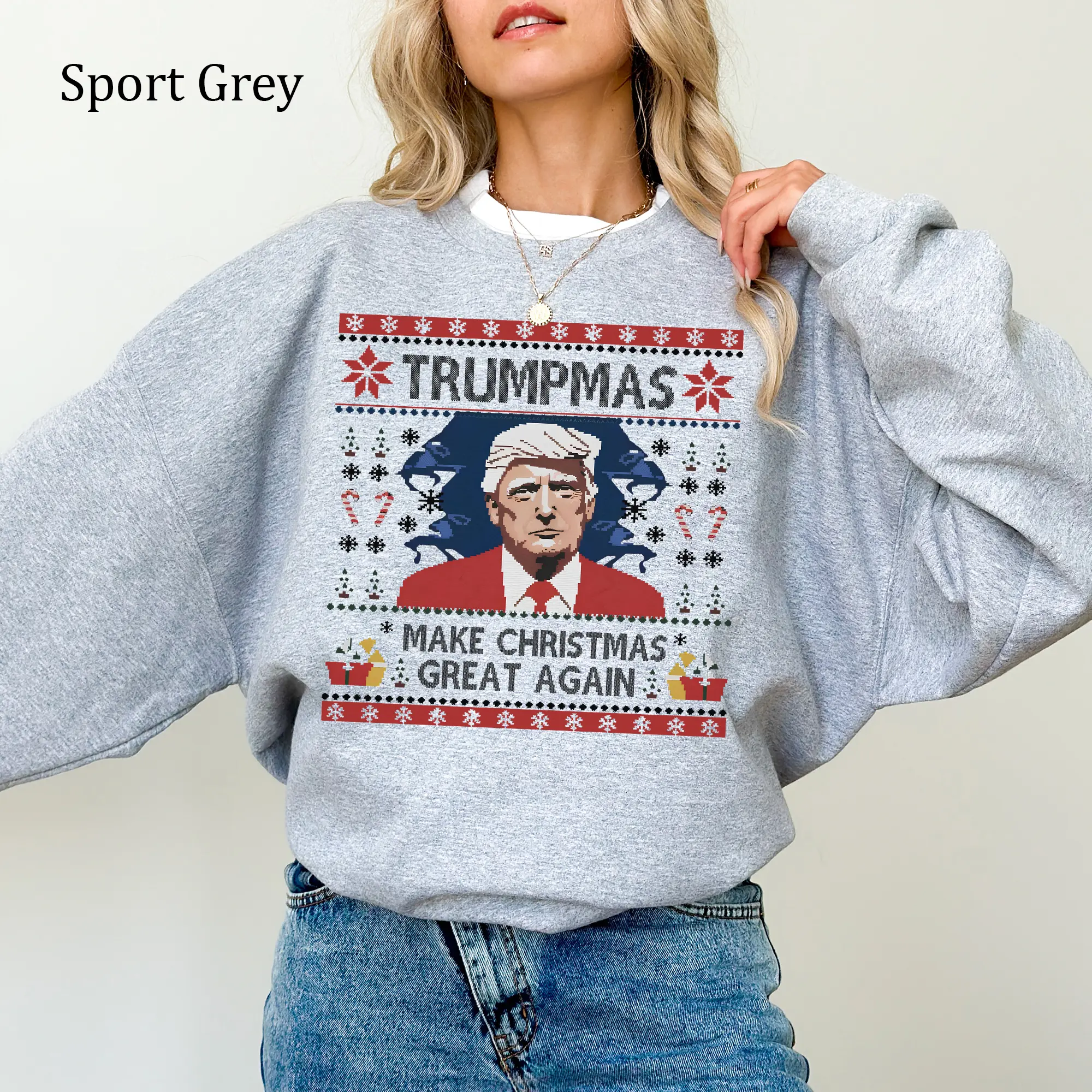 Make Christmas Great Again Trumpmas Ugly Sweatshirt, Funny Trummp Crewneck, 2024 Maga Christmas Sweater, Republican Pullover, Xmas Holiday Womenswear
