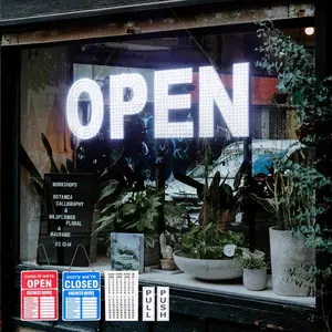 30"x10" Dimmable Large LED Open Sign for Business, Glowing Brights Home Sign with Hanging Installation for Salon, Office, Bar, Cold White, Glowing Brights Home Signs