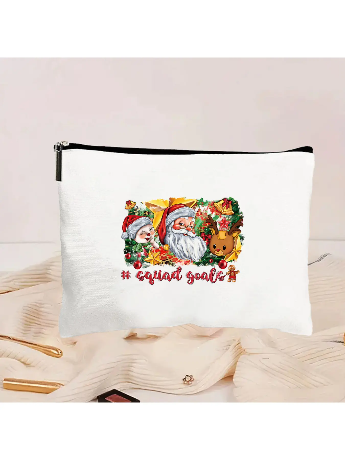 Hot-selling cartoon Santa Claus canvas bag, student Christmas handbag, large-capacity single-shoulder canvas bag