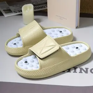 Men's Massage Slippers with Reflexology Nodes - Slip- Thick Cushioned EVA Sole, Beige/Black/White/Gray/ Brown Indoor/Outdoor House Shoes - Ergonomic Arch & Reflexology for Home, Spa, or Office - Comfortable & Durable Slip-On Slippers for Men