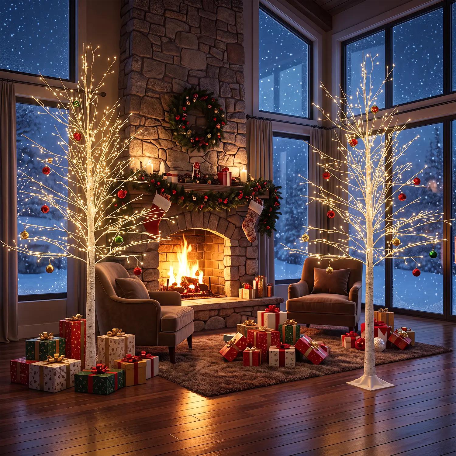 Artificial Enchanting Birch Tree with 1440 LED Lights, Twinkle Light White Christmas Tree with Timer IP44 Waterproof for Indoor Outdoor Festival Wedding Party (Birch Tree 696LED)