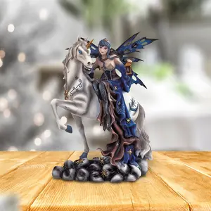 10"H Blur Fairy Sitting on a Unicorn Statue Fantasy Decoration Figurine