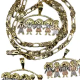 Gold Plated Chain and Pendant Set - 22" 4mm Chain with Tricolor Charms for Boys & Girls - Perfect Gift for Mom Aunt Niece Daughter