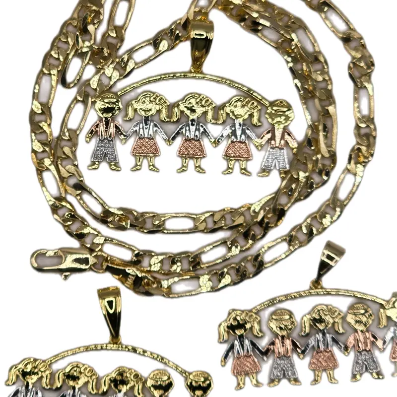 Gold Plated Chain and Pendant Set - 22" 4mm Chain with Tricolor Charms for Boys & Girls - Perfect Gift for Mom Aunt Niece Daughter