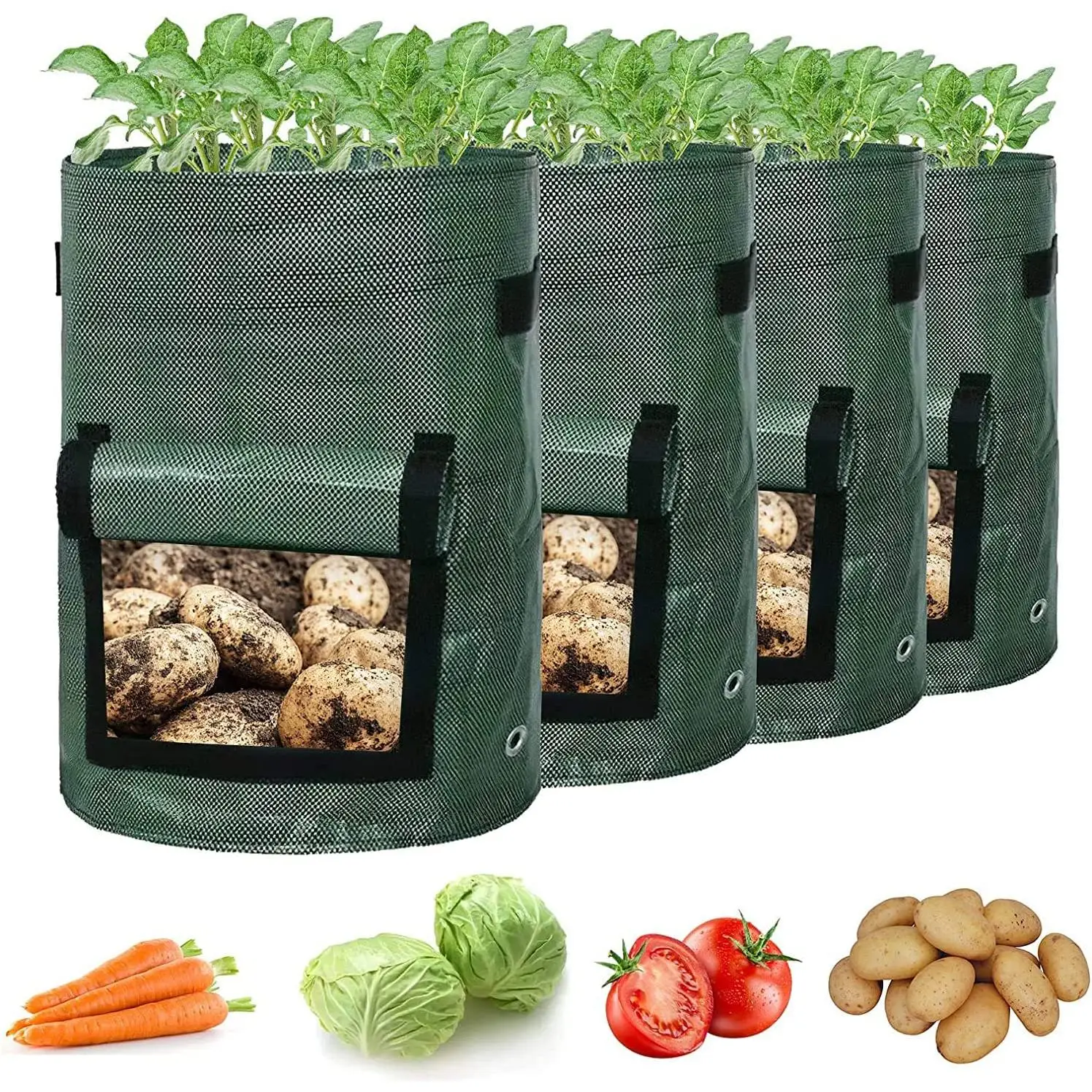 Potato Grow Bag, 4 Counts Plant Grow Bag, Planting Bag for Plant Stand, Summer Essentials, Vegetable Gardening Grow Bag with Harvest Window & Sturdy H