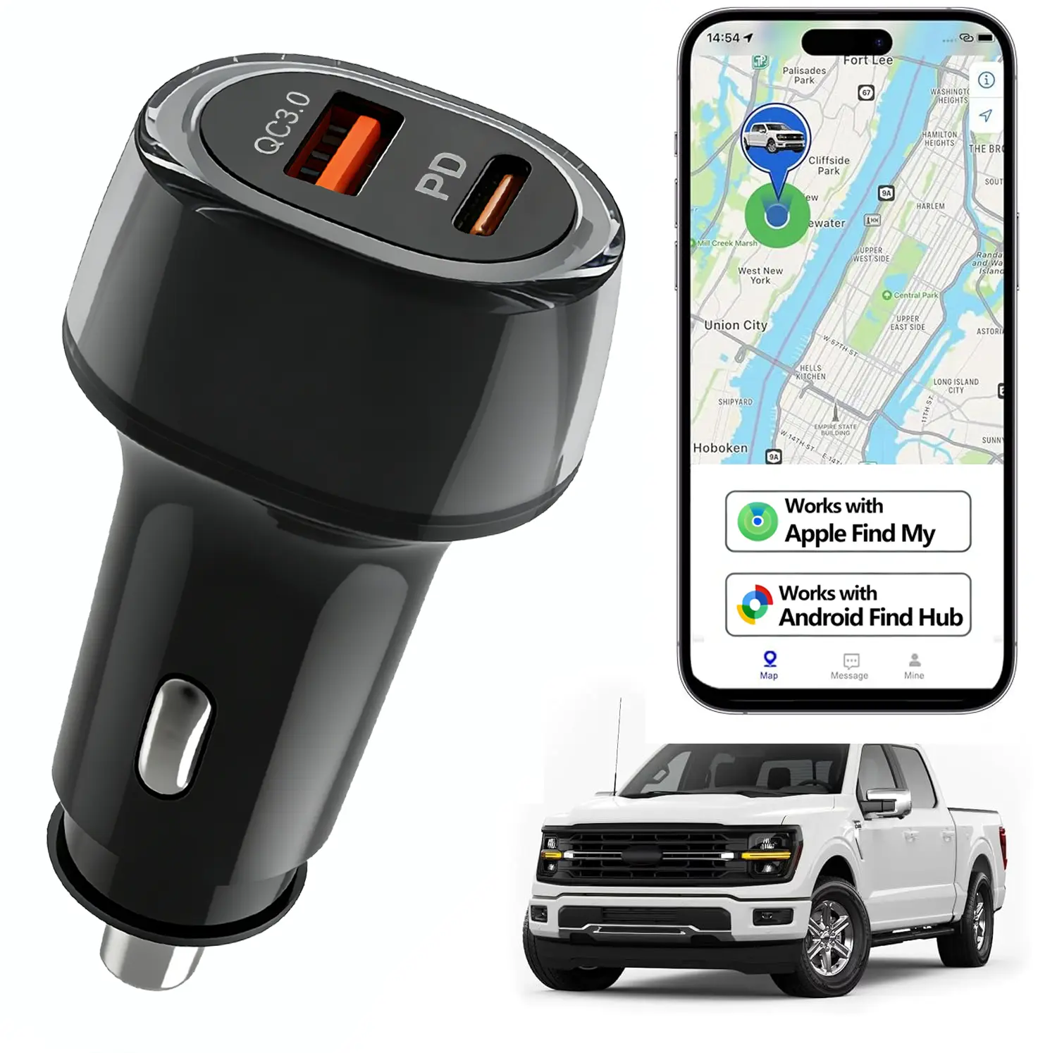 FancyDove Anti-Theft Car Tracker Charger, Vehicle Parking Locator with Charger, No Monthly Fee Tracking for iPhone & Android