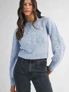 Tia Floral Embroidered Long Sleeve Sweater