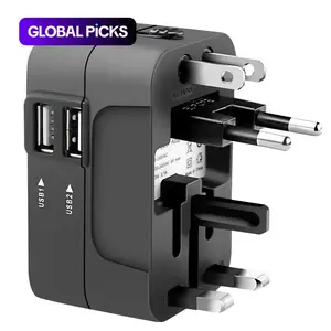 Universal Travel Adapter with 2 USB Ports 5V 2.1A, 10W, AC Outlet 650 W / 110 V, 1300 W / 220 V, No Voltage Conversion, Global Plug Adapter for UK EU US AU, USB Plug-In Multiple Sockets Adapters, Power Plug Adapter