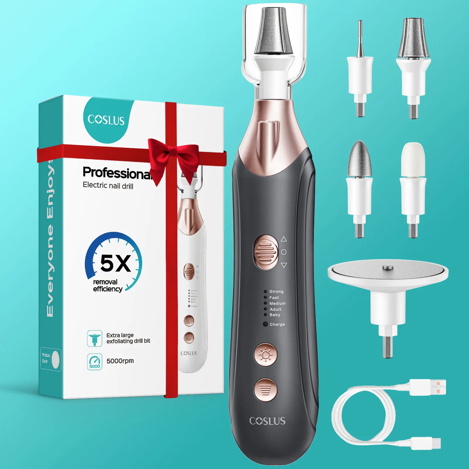 COSLUS C43 Electric Callus Remover: 5-in-1 Multifunctional,Upgraded Sapphire Grinding Wheel,Portable Foot Care Tool,Waterproof Foot Grinder,Rechargeable Foot Care Kit.Removes Dead Skin,Hard Skin,Dry Calluses,Thick Nails,Diy Manicure SummerFinds