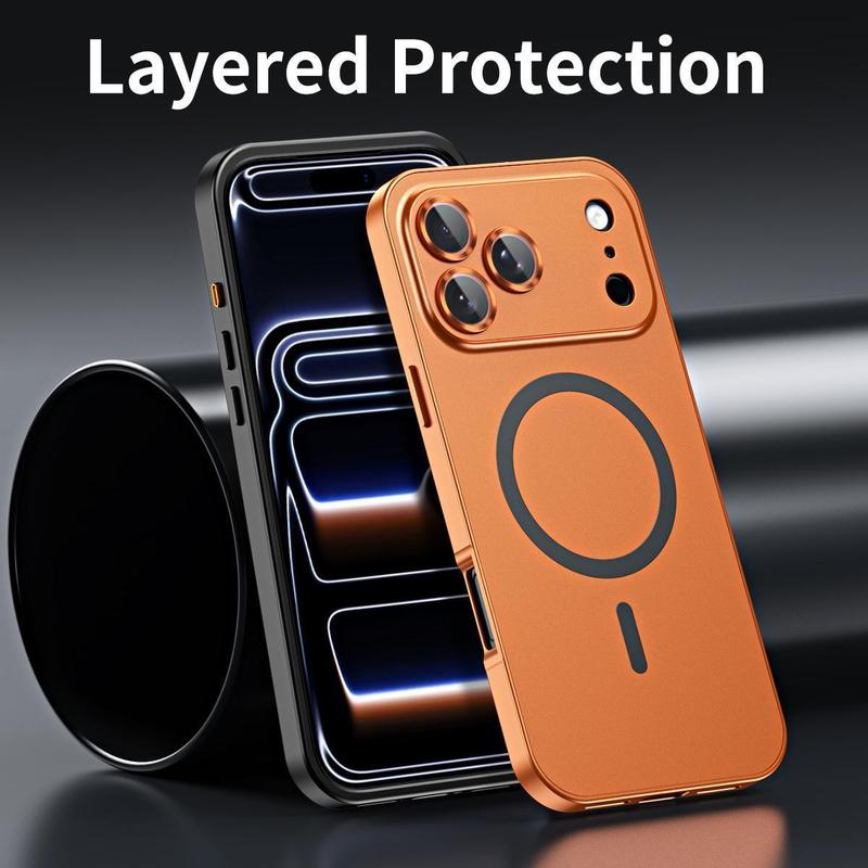 ACCE Alloy Aluminum Metal Frame with MagSafe Magnetic PC Backplate Case for iPhone 17 Pro Max 17 Air 17Pro 16 15 14 13 12 Pro Max Ultra Thin Phone Cover with Full Coverage Lens Protector Support Wireless Charging Durable Shockproof Casing