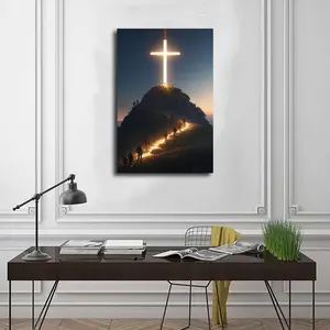 Christian Wall Art-Cross On The Top Of The Mountain Poster For Church Room Decor  -Jesus Believers Go Up The Mountain Picture Canvas Print For Living Bedroom Decor(Poster only (unframed))wall decor Kitchen Paintings