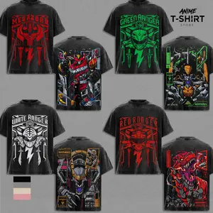 Power Rangers Vintage Wash Tee Collection | Mighty Morphin Megazord Graphic Shirt | Red Green Yellow Ranger Retro Streetwear | Heavyweight Cotton Unisex T-Shirt