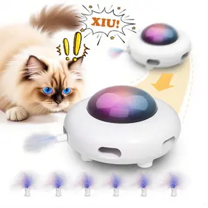 "Mobile Cat Toy，Moving Feather Toys for All Breeds，USB Charge Automatic Kitten Toys,White，double the fuun for your cat -UFO"