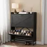 VOWNER Farmhouse Shoe Storage Cabinet with 2 Flip Drawers, Freestanding Organizer with Metal Legs for Entryway, Narrow Shoe Rack Cabinet