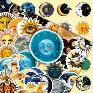 50 Retro Fantasy Sun, Moon, Stars & Clouds Creative Minimalist Decorative DIY Scrapbook Decal Sticker Set Sticker Packs