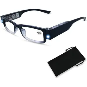 Reading Glasses with Light Magnifying Glasses with Light Led Magnifier Eyeglasses Nighttime Reader Frame Eyewear+2.5