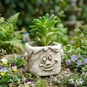 Cartoon Funny Face Planter, Resin Material, Garden Decor Pot, Bathroom Ornament, Suitable for Succulents, Cacti, Gardening Decoration