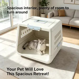 Multi-Function Lockable Ventilated Pet Travel Carrier Airline Approved Cat Kennel Portable Vet Visit Isolation Crate In-Car Safety Pet Box Spacious Indoor Temporary Pet House for Kitten Small Breed Puppy Transport Use gift people