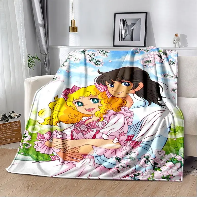 Candy Candy Anime Throw Blanket, Classic 70s Japanese Shoujo Manga Candy White & Terry GrandChaste Cherry Blossom Print Soft Fleece Blanket, Coquette Pastel Pink Floral Decor Blanket, Nostalgic Anime Gift For Girls & Latina Anime Fans