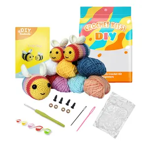 Beginner DIY Crochet Kit, Three Cute Colorful Bees, Easy to Learn, Perfect for Doll Gifts, Stress Relief, Knitting Learning, Includes Video Tutorial
