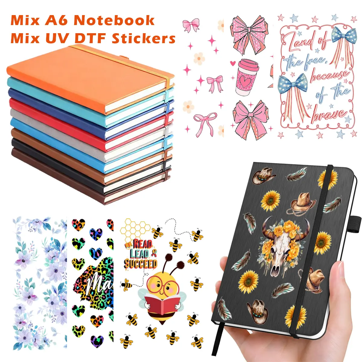 15pcs Lined Journal Notebooks & Sticker Set, Include 5pc Notebook, 10pcs UV DTF Notebook Wraps, 180 Pages, 3.7"x5.6", Hardcover, A6 Medium College Ruled, Journaling/Note-taking/DIY, Ideal as UV-DTF Sticker summerwins
