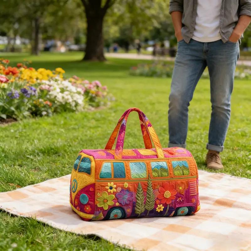 18 inch*9 inch*9 inch Unisex Boho Quilted Weekender Travel Bag, Lightweight & Comfortable, Hippie Design