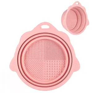 Foldable Silicone Makeup Brush Cleaner Bowl Portable Cleaning Tool for Brushes Powder Puffs and Sponges Pink Textured Surface Durable Material Easy to Use for Daily Travel Use