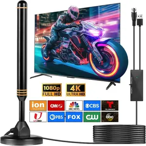 Indoor suction cup TV antenna for smart TVs, digital, 360° reception of digital HDTV signals, supports local channels, supports 1080P and 4K resolution, strong magnetic base - compatible with all TVs.