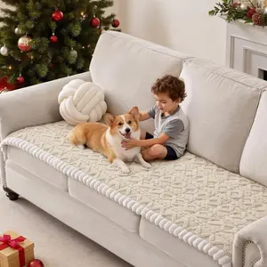 Couch Cover for Dogs, Washable Non Slip Sofa Covers for 2 Cushion Couch Pet Friendly Fuzzy Sofa Protector&Bed Mat for Pets (27.6"x59.06" Beige)