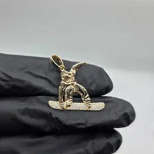 Moissanite Snowboarder Pendant - 925 Silver -  Yellow Gold Vermeil