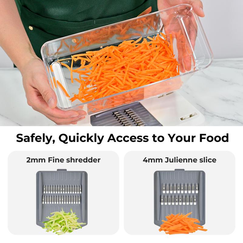 Simplify meal prep with our 8-piece multifunctional chopper set. It features a slicer and container for an efficient, all-in-one kitchen solution.