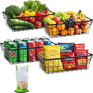 4-Pack Deep Freezer Organizer Bins (4.5*7.09*5.51 inches) Stackable Chest Freezer Basket for 5–7 Cu.Ft Upright Freezer Organiser for Frozen Food And Meat Easy Grip Handles Black
