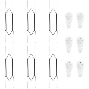 6 Pack Plate Hangers for Wall, Fit 10-14 inch Art Plate, Invisible Heavy Duty Stainless Steel Wire Holder with Wall Hooks for Displaying Plates Platter Dish Black