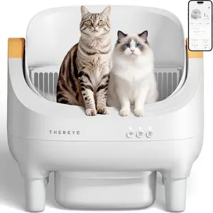 Thereye Open-Top Self-Cleaning Cat Litter Box, Automatic with App Control Wifi Odor-Free Waste Disposal Includes Trash Bags Litterbox  for kittens weighing from 3 to 30 pounds.