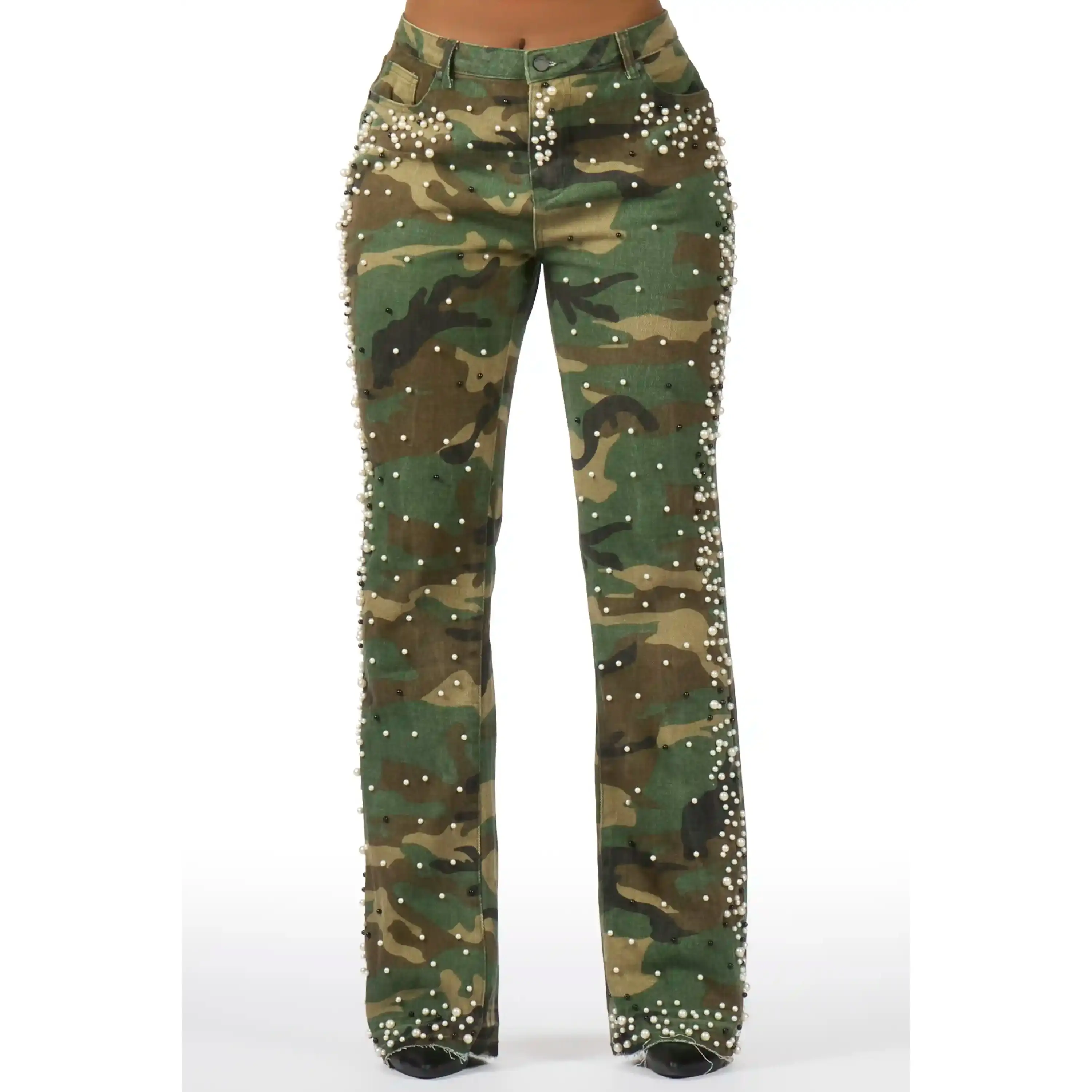 Marquita Camo Pearl Stacked Flare Jean