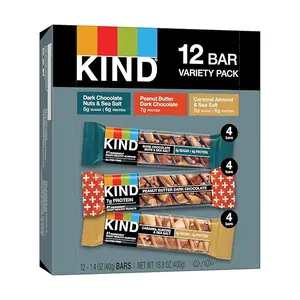 KIND Snack Bars, Dark Chocolate Nuts & Sea Salt, Peanut Butter Dark Chocolate, and Caramel Almond Sea Salt, 5g Sugar | 5-7g Protein, Gluten Free Bars, 1.4 OZ, (12 Count)