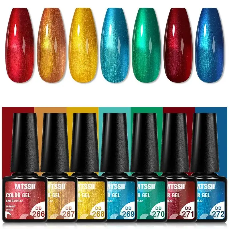 Metallic Color Gel Nail Polish Chrome Finish Set, 7 Counts/set Mirror Effect Glossy Gorgeous Manicure Gel Varnish, Long Lasting Nail Gel, Diy Nail Art Design Kits for Women & Girls
