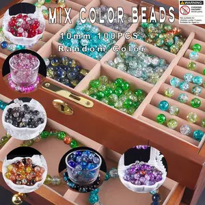 100pcs 10mm Ice Crack Beads,Boho Style DIY Jewelry Making Accessories, 7 Chakra Colors, Relieve Anxiety,Handmade Bead Stringing Supplies