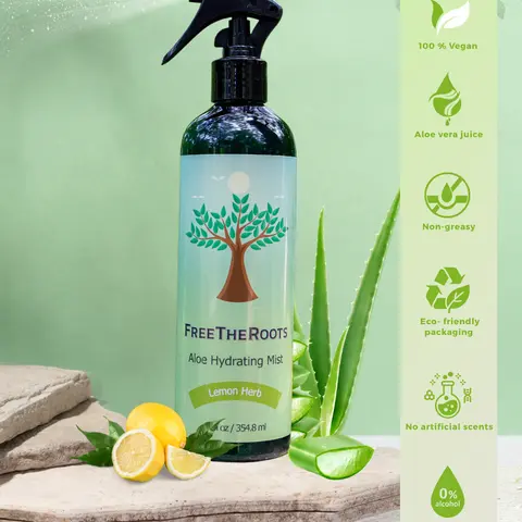FreeTheRoots Lemon Herb Aloe Hydrating Mist | 12 Fl Oz | Lightweight Scalp & Skin Hydrator | Aloe Vera, Lemon, Rosemary & Eucalyptus